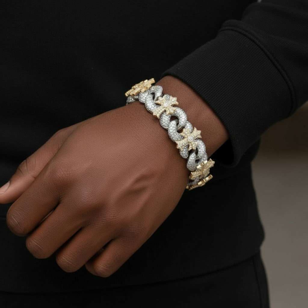 Moissanite Chrome Heart Cuban Gold Bracelet 15mm